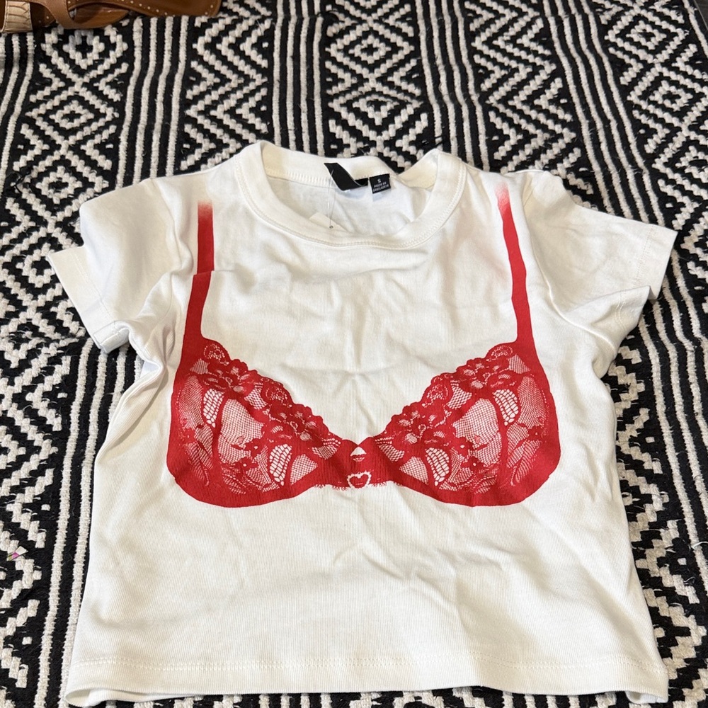 Windsor White Short Sleeve Tee with Red Lingerie Graphic